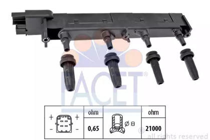 96308 FACET Катушка зажигания Citroen C5/Jumpy/ Peugeot 206/307/407 1.8/2.0 99-