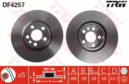 DF4257 TRW Диск гальмівний (1 шт.) CITROEN/FIAT/LANCIA/PEUGEOT C8/Jumpy/Scudo/807/Expert F 