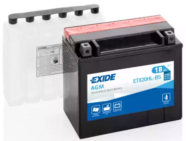 ETX20HLBS EXIDE Аккумулятор   18Ah-12v Exide AGM (ETX20HL-BS) (175х87х155) R, EN270