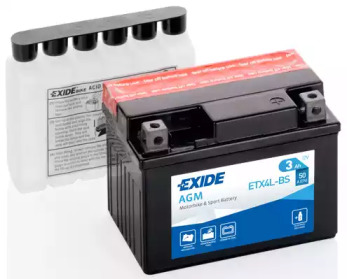 ETX4LBS EXIDE Аккумулятор    3Ah-12v Exide AGM (ETX4L-BS) (113х70х85) R, EN50
