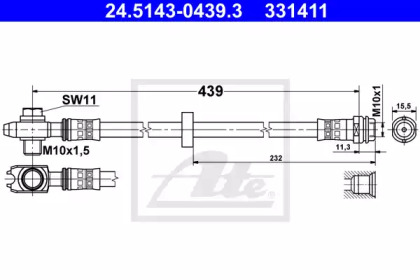 24514304393 ATE Шланг гальмівний AUDI A3 01- /L+P/