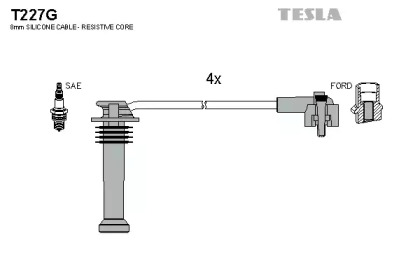 T227G TESLA Комплект кабелiв запалювання