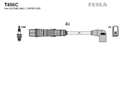 T406C TESLA Комплект кабелiв запалювання