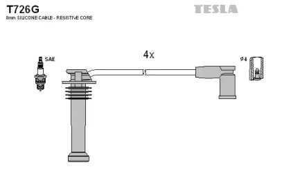 T726G TESLA Комплект кабелiв запалювання