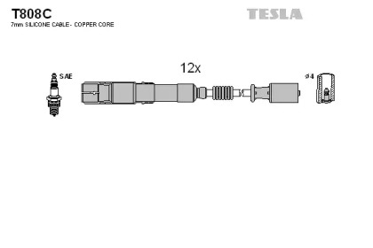 T808C TESLA Комплект кабелiв запалювання