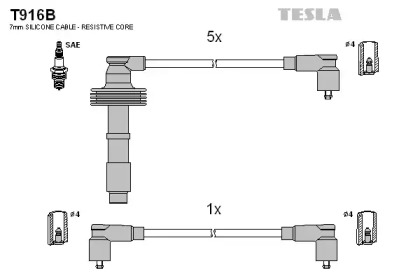 T916B TESLA Комплект кабелiв запалювання