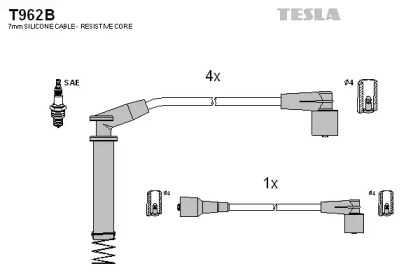 T962B TESLA Комплект кабелiв запалювання